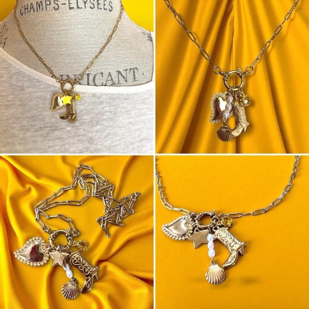 Gold Toned Charm Necklace Coastal Cowgirl